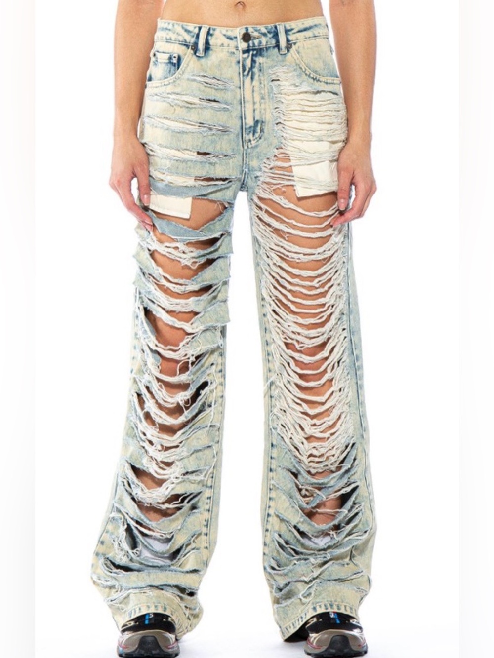 Rehab Lab Light Acid Wash Extreme Distressed Ripped Wide Leg Jeans